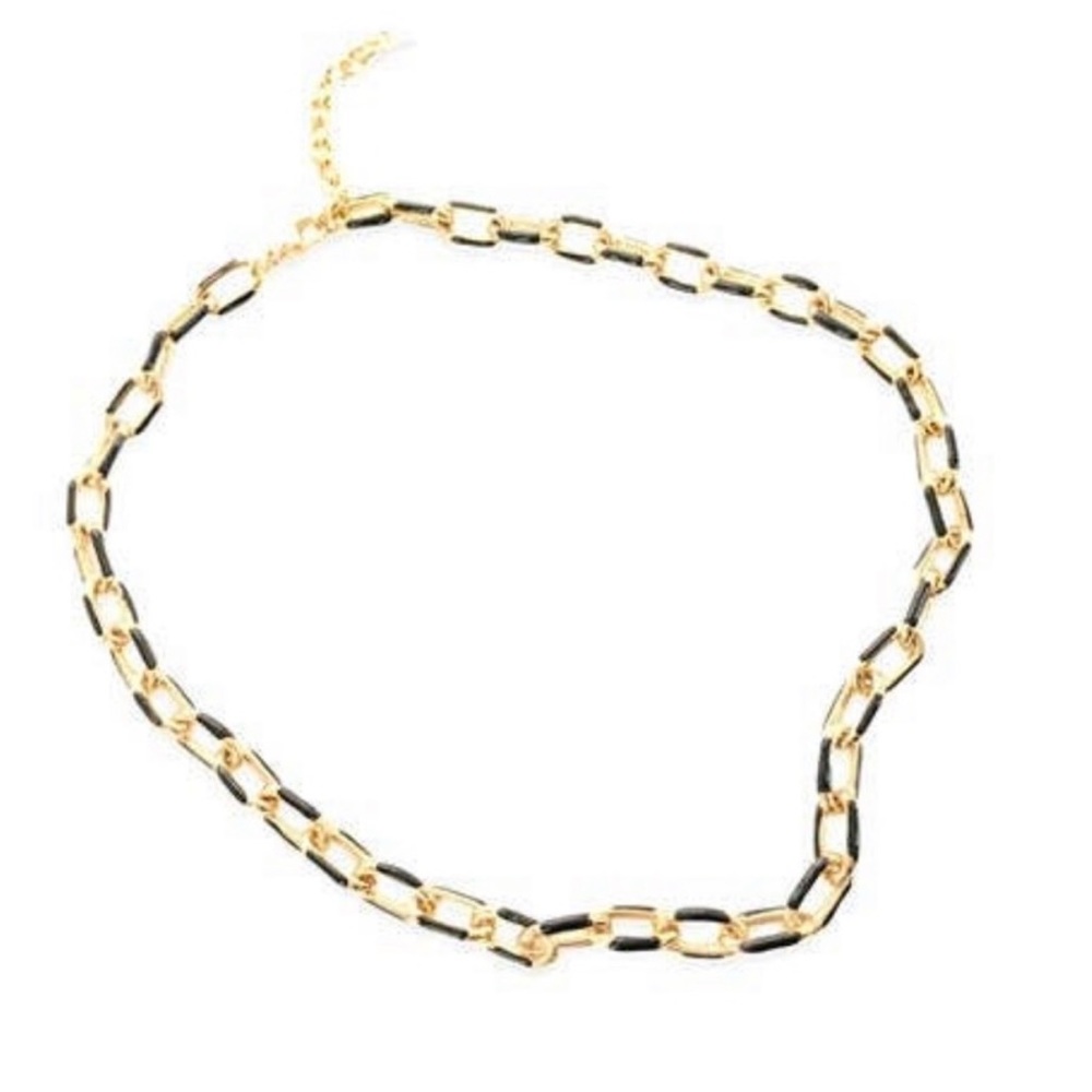 Maya J 14k Gold Overlay and Black Enamel Paperclip Chain Necklace 16” Waterproof